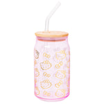 Silver Buffalo Sanrio Hello Kitty Gold 2 Pack Pink Glass Jar Tumbler with Bamboo Lid and Glass Straw, 16 Ounces
