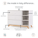 dadada Central Park 3-Drawer Dresser with Open Shelving - Modern Design, Baby-Safe Finish, Forged Steel Support, Sturdy Wood Legs, for Nursery, Kids or Teen Room, 47" Wide (White+Natural)