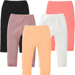 DREAM BUS 5 Pack Toddler Girl Pants Baby Girl Solid Ribbed Pants Toddler Girls Bottoms Leggings Newborn Cotton Jogger