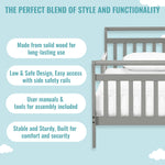 Dream On Me Classic Sleigh Toddler Bed in Cool Grey – Baby Safety Alliance Certified, Low-to-Floor Design, Non-Toxic Finish, Wooden Safety Rails
