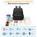 LORADI Large Capacity Diaper Bag with Stroller Buckle, Water-Resistant Travel Backpack with Insulated Pockets (Nylon, Black-Gold)