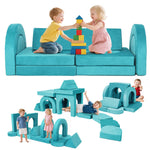 FURNAWAY 12pcs Modular Kids Play Couch - DIY Creativing Kids Couch for Boys and Girls Toddler Sofa Children Convertible Foam Sofa for Playroom Living Room(Cyan)