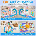 VZO Baby Gyms Play Mats, Infant Play Mat and Activity Gym, Baby Play Piano Gym Mat, Play Mats for Babies Newborns and Toddlers, Tummy Time Activity Mat Toys 0-3-6-12 Months (Blue)