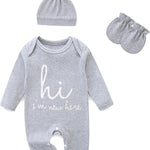 Newborn Girls and Boys Romper, Hi I’m New Here Long Sleeve Cotton Baby Clothes, Newborn Coming Home Outfit