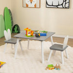 Costzon Kids Table and Chair Set, 3 Pieces Wooden Activity Table & 2 Rabbit Shaped Chairs with Solid Wood Legs, Space-Saving Design, Toddler Table and Chairs for Children Playroom Kindergarten (Gray)