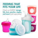 Boon Nursh Reusable Silicone Pouch Baby Bottles - Slow Flow Nipple - Silicone Baby Bottle Pouch and Nipple - Baby Feeding Essentials - Blue - 0-3 Months - 3 Count - 4 Ounce