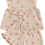 BemeyourBBs Summer Toddler Girl Clothes Baby Girl Ruffle Sleeveless Shirt with Buttons Bow Bloomers Shorts Set Cute Outfits