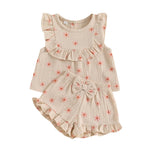 BemeyourBBs Summer Toddler Girl Clothes Baby Girl Ruffle Sleeveless Shirt with Buttons Bow Bloomers Shorts Set Cute Outfits (Floral Khaki, 12-18 Months)