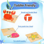 8pcs Wooden Puzzles for Toddlers 1-3, Toddler Puzzles Ages 2-4, Montessori Toys for 1-3+ Years Girl Boy, Sea Animal Puzzle for Kids, Jigsaw Puzzle Educational Toys Preschool for 1-4