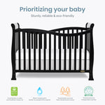 Dream On Me Violet 7 in 1 Convertible Life Style Crib in Black, Greenguard Gold Certified 58x29x39 Inch (Pack of 1)