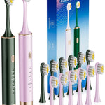 Aneebart Sonic 2 Pack Electric Toothbrush for Adults, Travel Toothbrush Includes 12 Replacement Toothbrush Heads, 6 Modes with 2 MIN Smart Timer