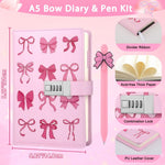 Puchod Diary with Lock for Girls, Gifts for Girl 8 9 10 11 12 13 14 15+ Year Old, Pink Bow Code Secret Diary Girls Journal Notebook with Pen Pink Coquette School Supplies Gifts for Kids Teen Girl