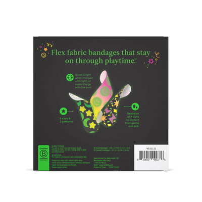 Welly Bandage Glow-in-the-Dark Refill Pack | Adhesive Flexible Fabric Bandages | Assorted Shapes and Patterns for Minor Cuts, Scrapes, and Wounds - 120 Count