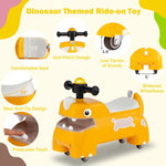 GLACER Ride On Push Car for Toddlers, Ages 18+ Months, Dinosaur Themed Foot to Floor Sliding Car with Music Steering, Horn & Under Seat Storage, Kids Ride On Toys for Boys and Girls (Yellow)