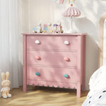 FUNKOCO Pink Nightstand, 27.56" Wide 3 Drawer Night Stand for Bedroom, Cute Scalloped Dresser Bedside Table for Bedroom, Hallway, Living Room
