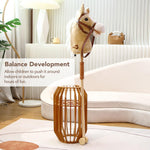 Nurnesy Horse Stick Toy Plush Soft Cartoon Hobby Horse Toy Head Stick with Wood Wheels and Thickened Handle for Kids Toddlers (Yellow)