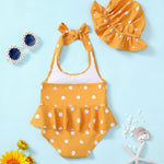 0-3 Months Baby Girl Swimsuit One Piece Bathing Suit Baby Girl Yellow Swimwear Summer Polka Dot Bikini Set Newborn Baby Girl Halter Bathing Suit