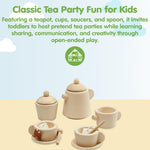 PlanToys Play Kitchen Tea Set Pretend Play Toys - Non-Toxic Wooden Tea Set for Kids and Toddlers