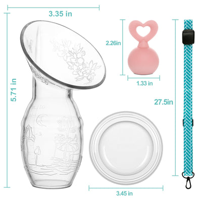 Bumblebee Manual Breast Pump with Breastfeeding Milk Saver Stopper& lid in Gift Box Food Grade Silicone bpa PVC and Phthalate Free 3.04oz/90ml