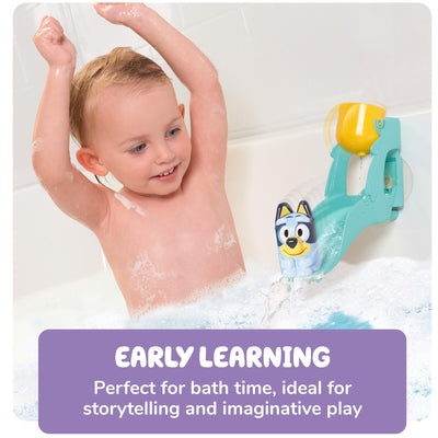 TOMY Toomies Bluey’s Water Slide - Includes Water Slide with Suction Cup, Clip On Bucket and Bluey Figure - Interactive Toddler Bath Toys - Ages 18 Months and Up