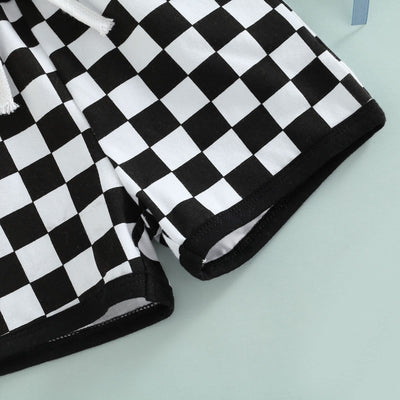 Toddler Baby Boy Girl Checkerboard Plaid Pants Elastic Waist Casual Trousers Spring Summer Short Pants(E-Black,12-18 Months)
