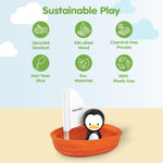 PlanToys® Wooden Penguin Sailing Boat Bath Toy for Toddlers | Montessori Floating Toy for Kids | Eco-Friendly Baby Water Toy for Bathtub, Pool & Water Table
