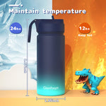Kids Water Bottle, 2-Pack 16oz Water Bottles with Stickers and Straw, Stainless Steel Vacuum Insulated cup, Kids Water Bottle for School, Gifts for Boys and Girls(Blue/Purple)