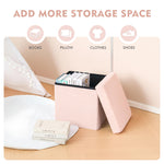 B FSOBEIIALEO Small Storage Ottoman Cube Sherpa Ottomans Foot Rest, Foldable Boucle Ottoman, Faux Teddy Fur, Pink 12.6"x12.6"x12.6"