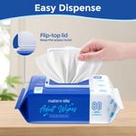 MATERN'ELLA Adult Wet Wipes, Cleansing Wash Cloths for Elderly Care, 99% Water Wipes for Incontinence, Personal Bath, Alcohol-Free, 4 Flip-Top Packs(320 Wipes Total)