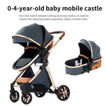 2-in-1 Baby Stroller High Landscape Pram Convertible Carriage with Reversible Bassinet for 0-36 Months,Pink