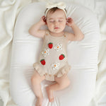 mlpeerw Baby Girl Summer Clothes Newborn Sleeveless Knit Sweater Romper Floral/Strawberry Onesie Cute One Piece Outfit (Strawberry Floral Beige, 0-3 Months)