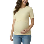 Motherhood Maternity Women's Short Sleeve Crew Neck Cross-Over Nursing Tee Shirt for Breastfeeding with Easy Access, Soft Yellow, Medium