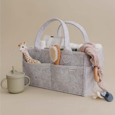 PUTSKA Baby Diaper Caddy Organizer Nursery Basket - Baby Basket Gift Registry For Baby Shower List. Baby Must Haves Essentials. Neutral Baby Stuff For Newborn Boy Nursery Decor Or Girl(Grey 13x9x7)