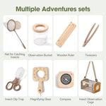 Wooden Bug Catcher Kit for Kids 3-8, 10PCS Durable Outdoor Explorer Kit with Magnifying Glass, Butterfly Net & STEM Guide, Catch & Release Adventure Set for Backyard & Camping