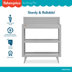Dream On Me Fisher-Price Sanibel Changing Table in Pebble Grey, with a 3.7” Thick Changing pad and Two Sturdy Shelves