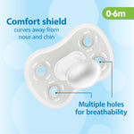 Dr. Brown's Advantage One-Piece Silicone Baby Pacifier, Fully Symmetrical Soother, Blue/Light Blue/Gray, 0-6m, BPA Free, 3 Pack
