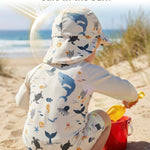 WYTbaby Baby Boy Rash Guard Swimsuit Set with Sun Hat, Long Sleeve One Piece Zipper Sunsuit for Infant Toddler 6-12 Months Beige