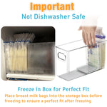 Breastmilk Storage Container with L Shaped Dividers to Flatten Standing Breast Milk Bags in Organizer Bins Save Refrigerator Space | 2 Containers with Removable Separator Boards - Gray