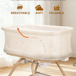 3 in 1 Baby Bassinet, Rocking Bedside Bassinet for Baby with Mesh Design & Soft Mattress, Bassinet Bedside Sleeper for Newborn Infant，Portable Nest with Storage Basket, Easy Assemble & Folding Beige