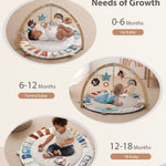 Blissful Diary Baby Play Gym & Activity Mat, 5 Developmental Zones Wooden Tummy Time Mat with 6 Detachable Sensory Toys for Motor Skills & Sensory Development, Baby Essentials Shower Gift