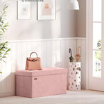 SONGMICS Mazie Collection - 30 Inches Storage Ottoman, Foldable Storage Bench with Flipping Lid, 660 lb Load Capacity, for Entryway, Living Room, Bedroom, Velvet Fabric, Jelly Pink ULSF048SA03