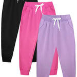 VOGRYE Girls' Sweatpants 3-Pack Soft Joggers with Pockets, Elastic Waist Athletic Pants for Kids Toddler School Sports