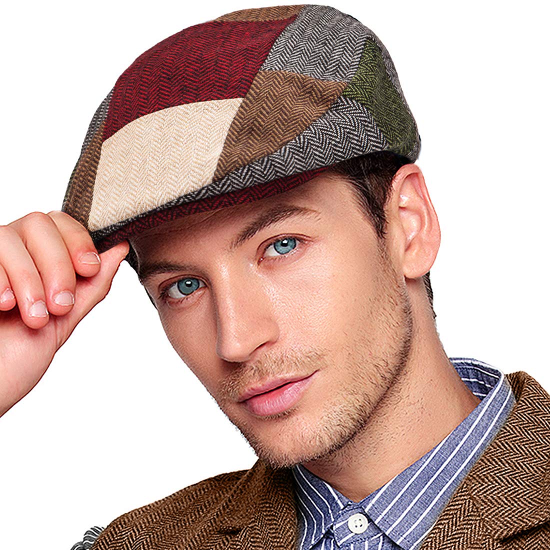 Men Ivy Hat Newsboy Cap - Classic Wool Blend Tweed Flat Cap Cabbie Hat Men