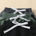 allshope Toddler Baby Boy Fall Pants 3 Pack Active Jogger Casual Athletic Trousers Solid Color Pocket Elastic Waist Harem Bottoms (Black Green Dark Gray, 18-24 Months)