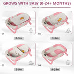 MoreFeel Foldable Baby Bathtub with Thermometer - 4-in-1 Grow-with-Me Collapsible Infant Tub (Newborn to Toddler) with Adjustable Mesh Sling - Space Saving Design