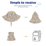 Durio Sun Hat Summer Sun Protection Bucket Hat Beach Sun Hats for Baby UPF 50+ Bucket Hats for Baby B Khaki Dinosaur 12-24 Months