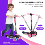 Nattork Kids Scooter for Age 3-5, Toddler Scooter with 4 Adjustable Height for Boys & Girls, Light Up 3-Wheels Foldable Kick Scoote, Lean to Steer, 120LB Weight Capacity Age 5-8 Pink