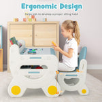 Costzon Toddler Table and Chair Set, Plastic Activity Desk w/Whiteboard, Watercolor Pens, Blackboard Eraser & Storage Shelf for Drawing Reading Dinning, Kids Table and Chair (Blue)
