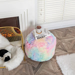 Asuprui Pouf Ottoman Unstuffed Round Bean Bag Poof Ottoman Seat Soft Faux Fur Footrest Stool 20x20x12 Inches Fuzzy Chair Floor Chair Foot Rest with Storage for Living Room Bedroom Rainbow Pouf Cover