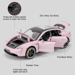 LOVEPOSELY 1:32 Car Model Compatible for Porsche Taycan Diecast Toy Car, Collectible Zinc Alloy Pull Back Vehicles Toy with Sound and Light for Adult Boys Girls 3 4 5 6 7 8 (Pink)